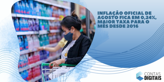 Inflação oficial de agosto fica em 0,24%, maior taxa para o mês desde 2016